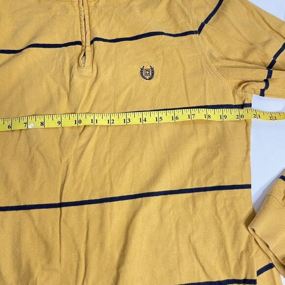 Chaps Size M Mens 1/4 Zip Pullover Long Sleeves Yellow Navy Striped Mock Neck - Picture 6 of 12